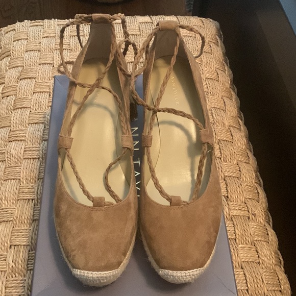 Ann Taylor Elsa Suede Espadrille Wedge—Toasted Almond ankle wrap sandal - Picture 2 of 9